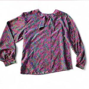Vintage Lightweight Colorful 70s Paisley long-sleeve Blouse